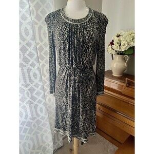 LEONARD PARIS, French Size 48 100% Silk Vintage Leopard Print Dress, Long Sleeve